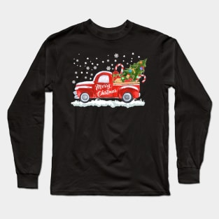 Merry Christmas Retro Vintage Red Truck Long Sleeve T-Shirt